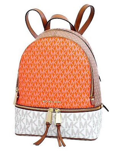 Pre-owned Michael Kors Backpack Bag Rhea Colourbloc Md Backpack Clementinemulti