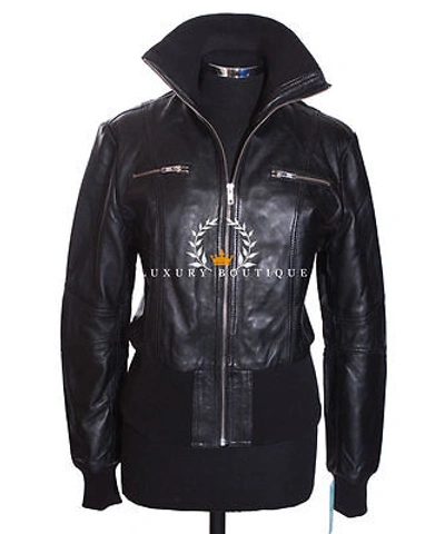 Pre-owned L.b Levana Black (8112) Ladies Lambskin Nappa Leather Bomber Jacket