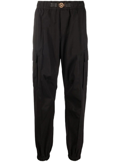 Versace Black Cargo Trousers With Greca Web Belt With Medusa Buckle Man In Nero