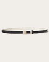 Valentino Garavani One Stud Reversible Shiny Calfskin Belt 12mm Woman Black/light Ivory 095