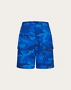 Valentino Blue Camouflage Print Cargo Shorts In Blue Camo