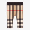 BURBERRY GIRLS BEIGE CHECK BABY LEGGINGS