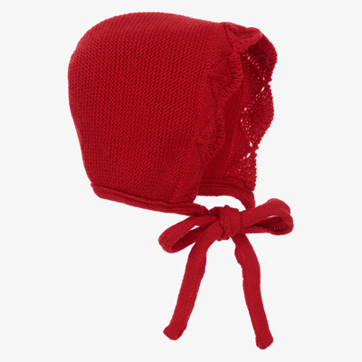Foque Baby Girls Red Wool Bonnet