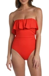 La Blanca Ruffle Bandeau One-piece Swimsuit In Cherry