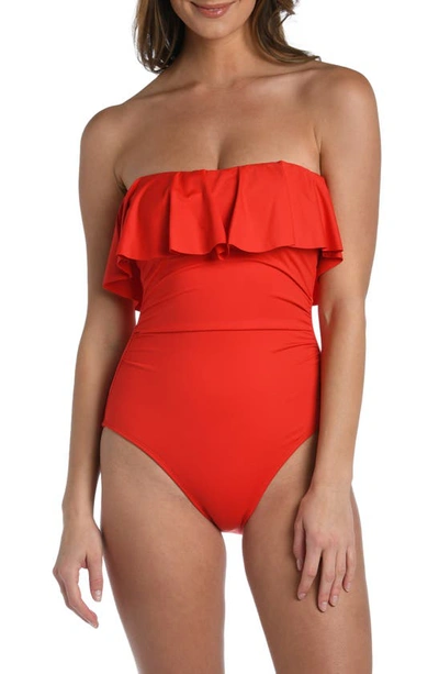 La Blanca Ruffle Bandeau One-piece Swimsuit In Cherry