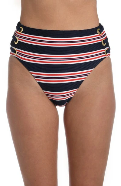 La Blanca Sailor Striped High-waist Bikini Bottoms In Indigo