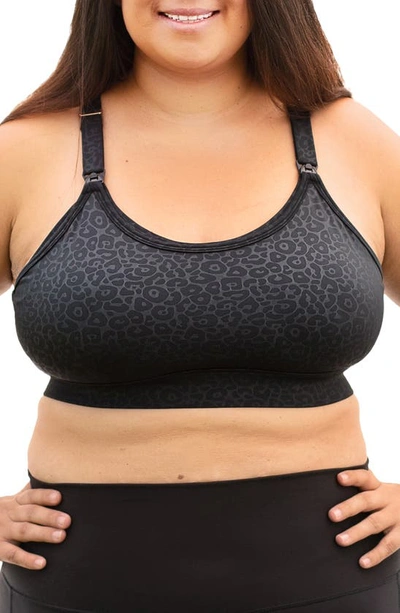 Love And Fit Strappy Nursing Sports Bra In Black Leopard