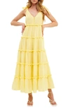 Free The Roses Tiered Maxi Dress In Yellow