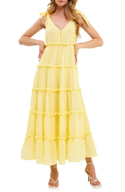 Free The Roses Tiered Maxi Dress In Yellow