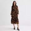 52seven Womens Long Sleeve Midi Leaf Shirt Dress In Multi