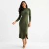 52seven Womens Long Sleeve Midi Sweater Dress In Green