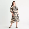 52seven Womens Plus 3/4 Sleeve Midi Floral Shift Dress In Black