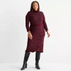 52seven Womens Plus 3/4 Sleeve Windowpane Midi Sweater Dress In Burgundy