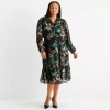 52seven Womens Plus Long Sleeve Midi Floral Shift Dress In Multi