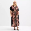 52seven Womens Plus Short Sleeve Floral Maxi Dress In Black
