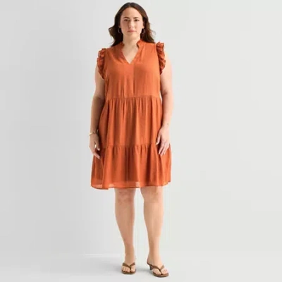 52seven Womens Plus V Neck Sleeveless Shift Dress In Orange