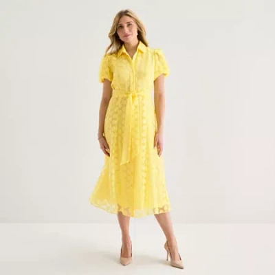 52seven Womens Short Sleeve Midi Dots Shirt Dress In Yellow