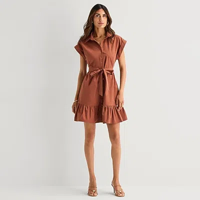 52seven Womens Short Sleeve Shirt Dress In Brown