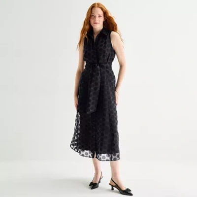 52seven Womens Sleeveless Midi Dots Shirt Dress In Black