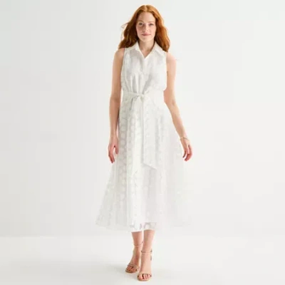 52seven Womens Sleeveless Midi Dots Shirt Dress In White