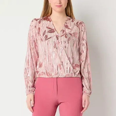 52seven Womens V Neck Long Sleeve Blouse In Pink