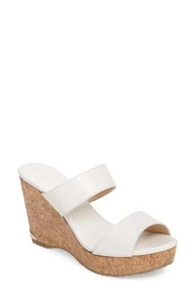 Jimmy Choo Parker Two-band Cork Wedge Sandal In White