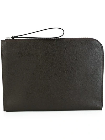Valextra Large Zipped Clutch In Brown
