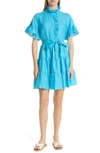 Mille Violetta Ruffle Tie Waist Dress In Aqua Linen