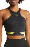 Adidas By Stella Mccartney Truepace Racer-back Stretch-jersey Crop Top In Black