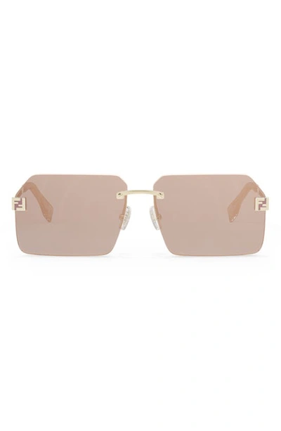 Fendi Sky 59mm Rectangular Sunglasses In Gold / Bordeaux Mirror