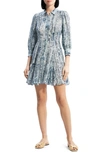 Theory Printed Point-collar Mini Shirtdress In Teal Multi