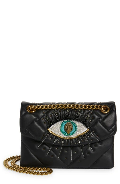 Kurt Geiger Mini Kensington Embellished Eye Leather Shoulder Bag In Black