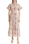 Mille Victoria Belted Floral Midi-dress In Pink Lilly