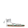 La Doublej Metallic Peacock Ankle-wrap Gladiator Sandals In Kissers
