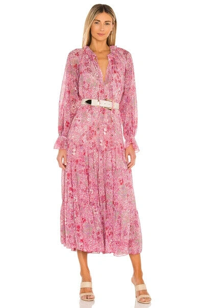 Pre-owned Free People Feeling Groovy Long Sleeve Midi Dress In Pink Size M Rrp:158£