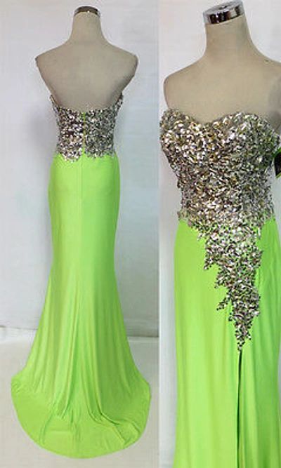 Pre-owned Macduggal Cassandra Stone  85152a Neon Lime Gown 6