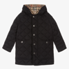 BURBERRY BLACK HOODED QUILTED COAT