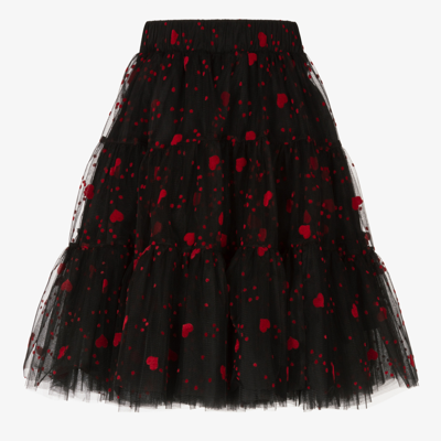 Childrensalon Occasions Kids' Girls Black & Red Hearts Tulle Skirt