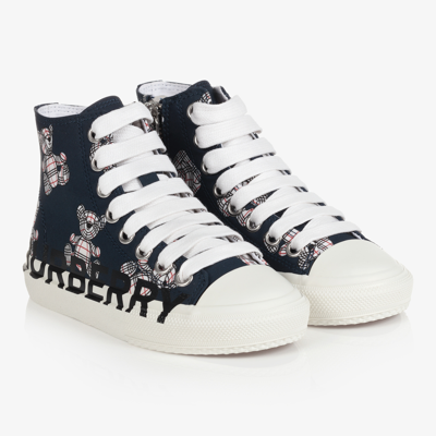 Burberry Navy Blue Logo Trainers In Black