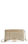 Balenciaga Hourglass Croc Embossed Leather Wallet On A Chain In 8006 Light Gold