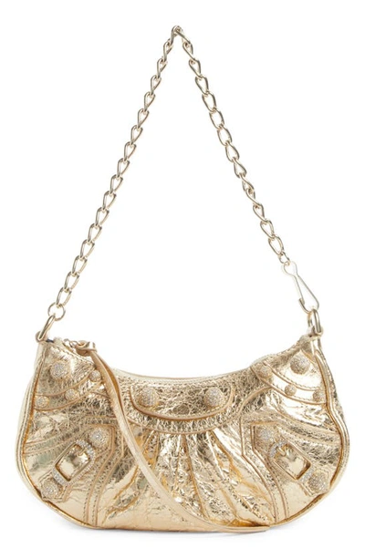 Balenciaga Le Cagole Mini Embellished Leather Shoulder Bag In Light Gold