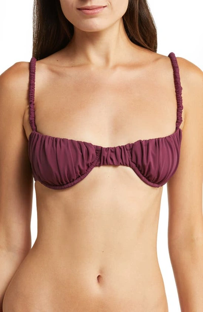 House Of Cb Cassis Ruched Underwired Bikini Top In Prune