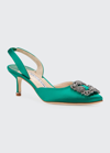 MANOLO BLAHNIK HANGISI KITTEN-HEEL SATIN SLINGBACK PUMPS