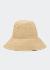 Prada Triangle Logo Wide-brim Sun Hat In F0002 Nero