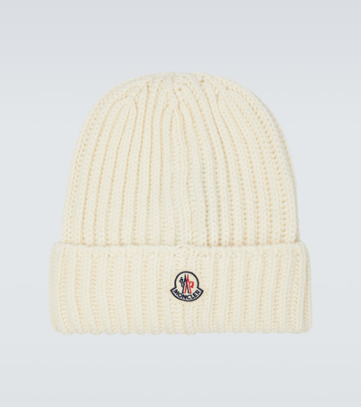 Moncler Ribbed-knit Virgin Wool Beanie In Natural