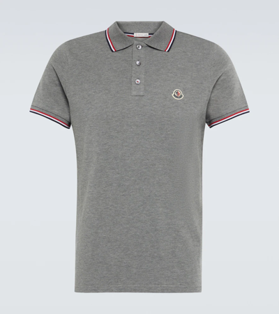 Moncler Grey Tricolor Stripe Polo In Light Grey