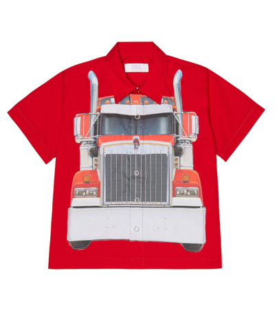 Erl Kids' Printed Cotton Shirt In Red