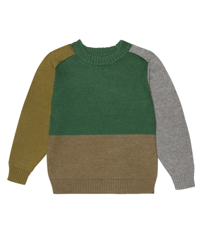Molo Kids' Buzz Colorblocked Sweater In Greenery