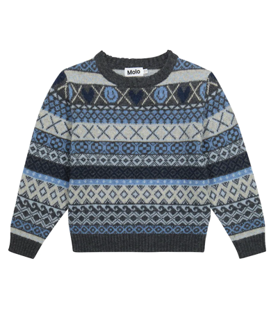 Molo Kids' Barri Knitted Sweater Blue And Grey
