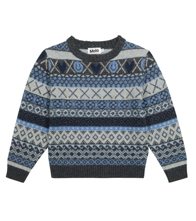 Molo Kids' Barri Knitted Jumper Blue And Grey